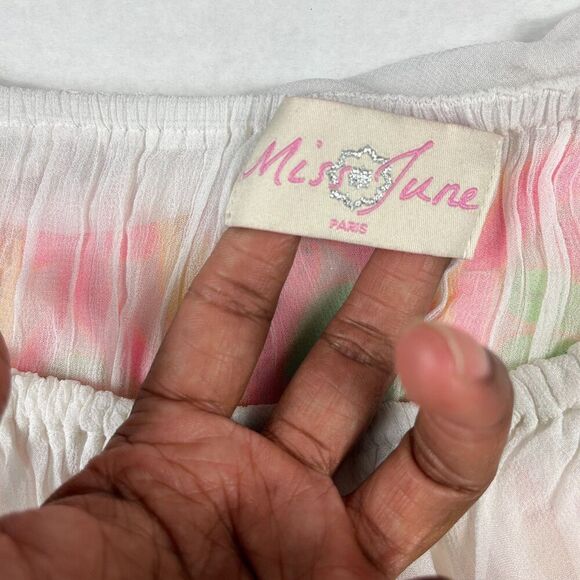 Miss June Paris White Boho Tassel Crop Top S/M Embroidered Festival Resort Shirt - Picture 4 of 10